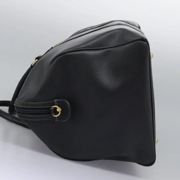 Burberrys Boston Bag Leather Navy Gold Auth ti2841